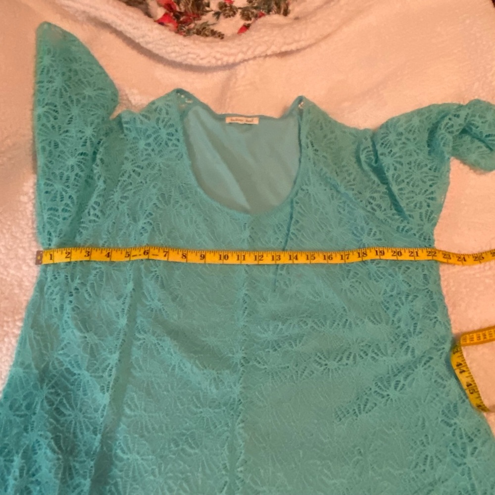 Indigo Soul Turquoise Lace Women’s Blouse No Size. See Measurements View 5